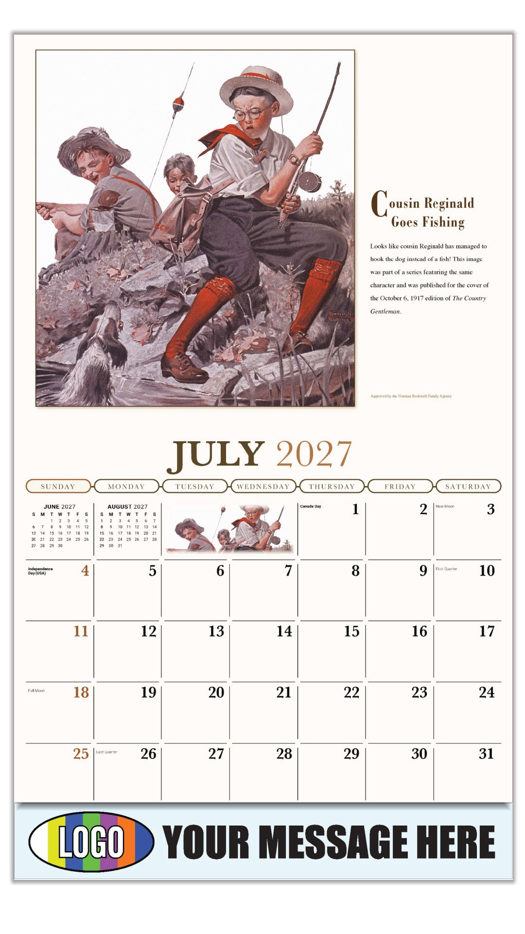 2027 Business Promo Calendar - Memorable Images by Norman Rockwell - Cousin Reginald goes fishing - July