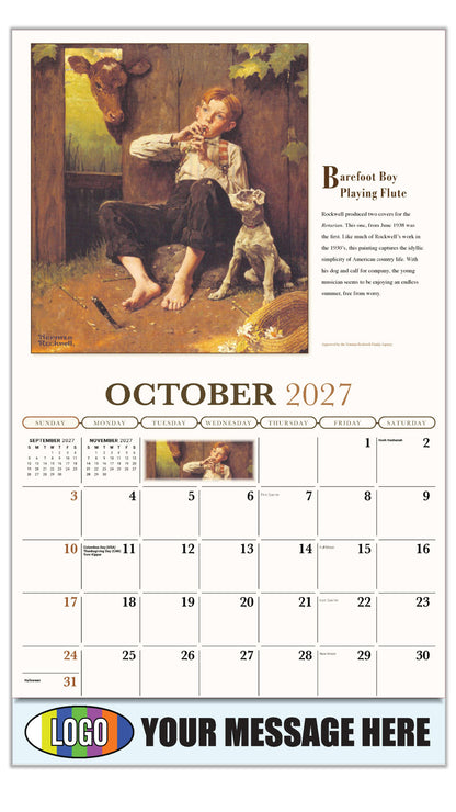 2027 Business Promotion Calendar - Memorable Images by Norman Rockwell - Barefoot Boy Playing Flute - October