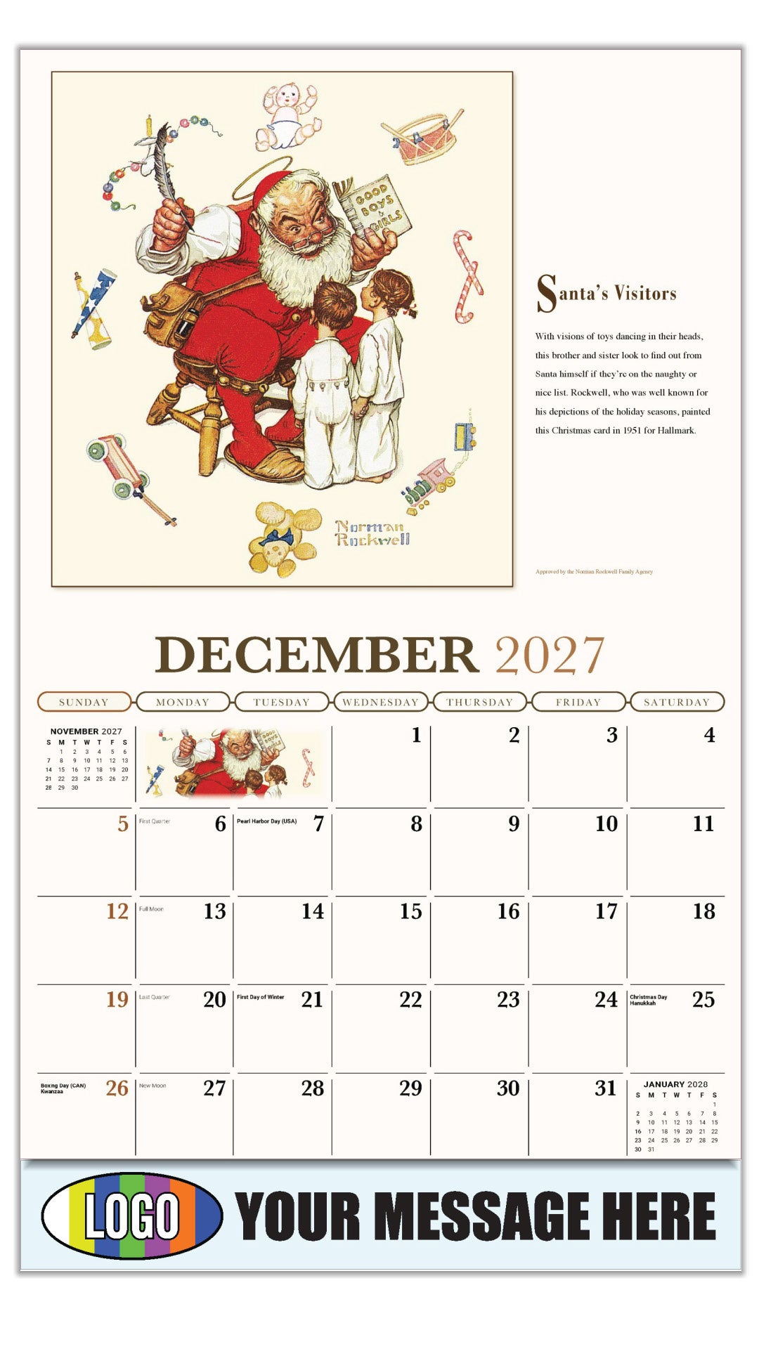 2027 Business Promotion Calendar - Memorable Images by Norman Rockwell - Santa's visitors  - December