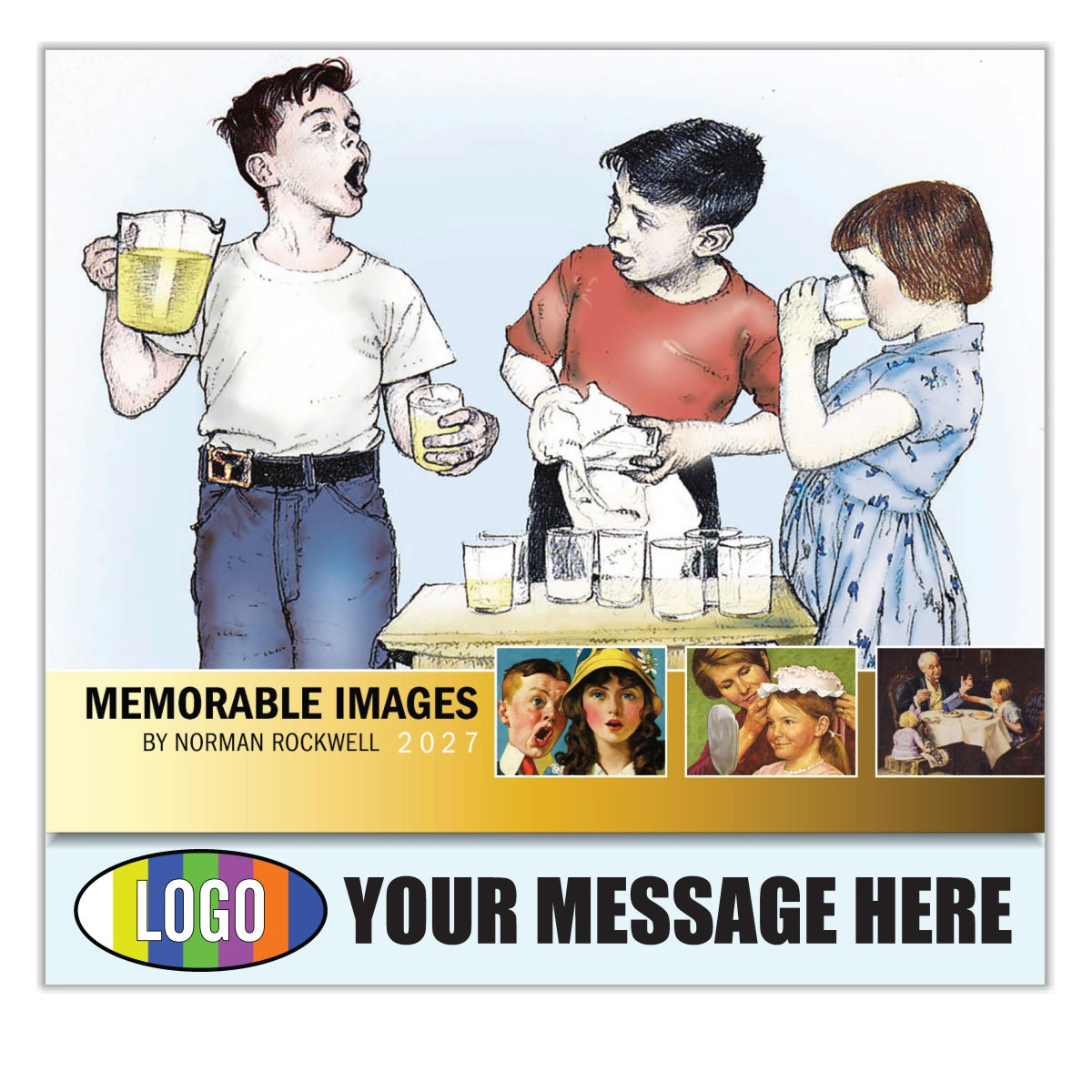 2027 Business Promo Calendar - Memorable Images by Norman Rockwell - Printed with your Logo, Name and message