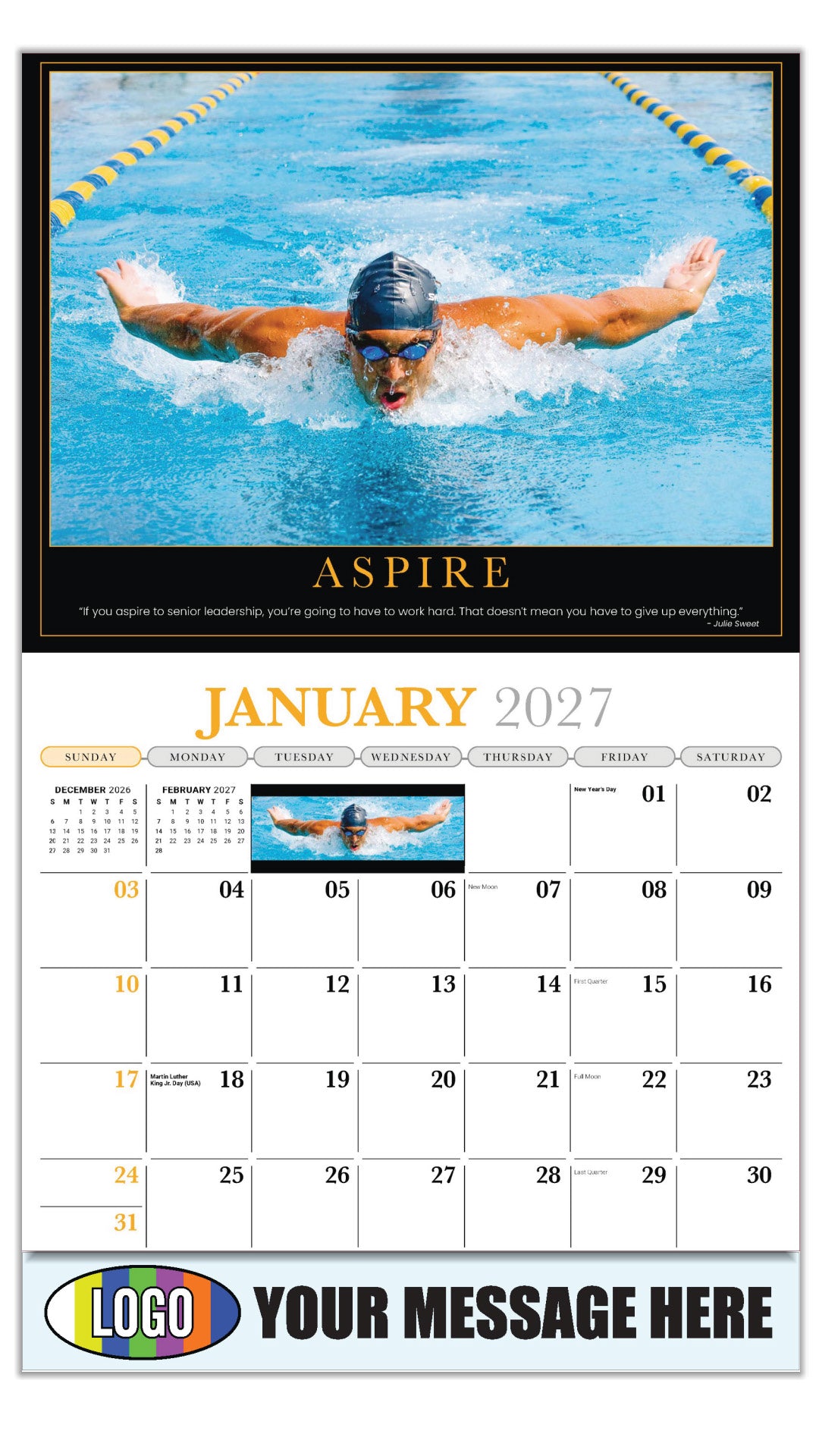 2027 Business Promotional Calendar - Motivational Poster - ASPIRE - January