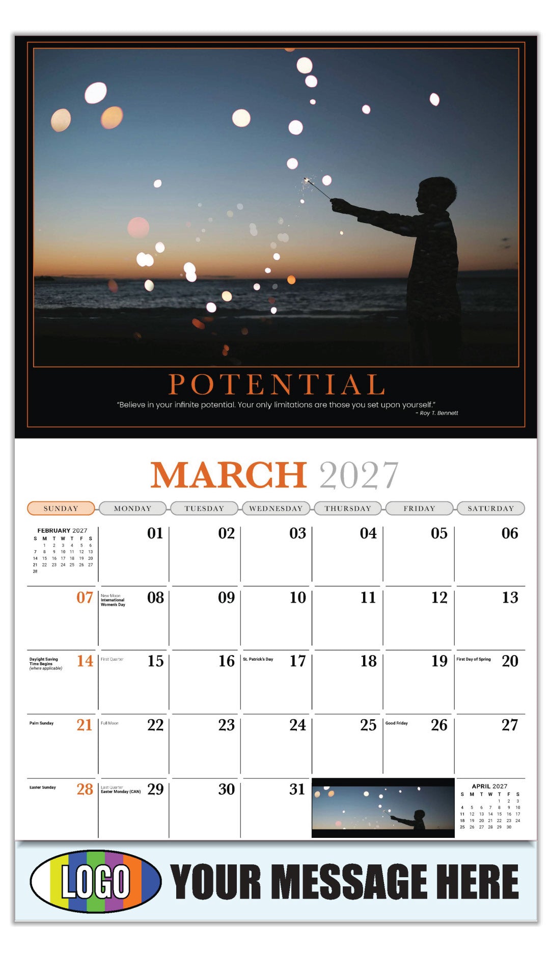 2027 Business Promotional Calendar - Motivational Poster - POTENTIAL - March