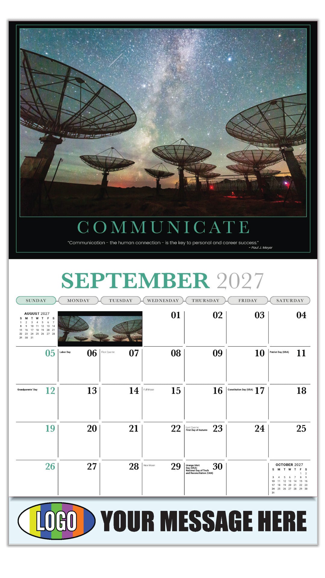 2027 Business Promo Calendar - Motivational Poster - COMMUNICATE - September