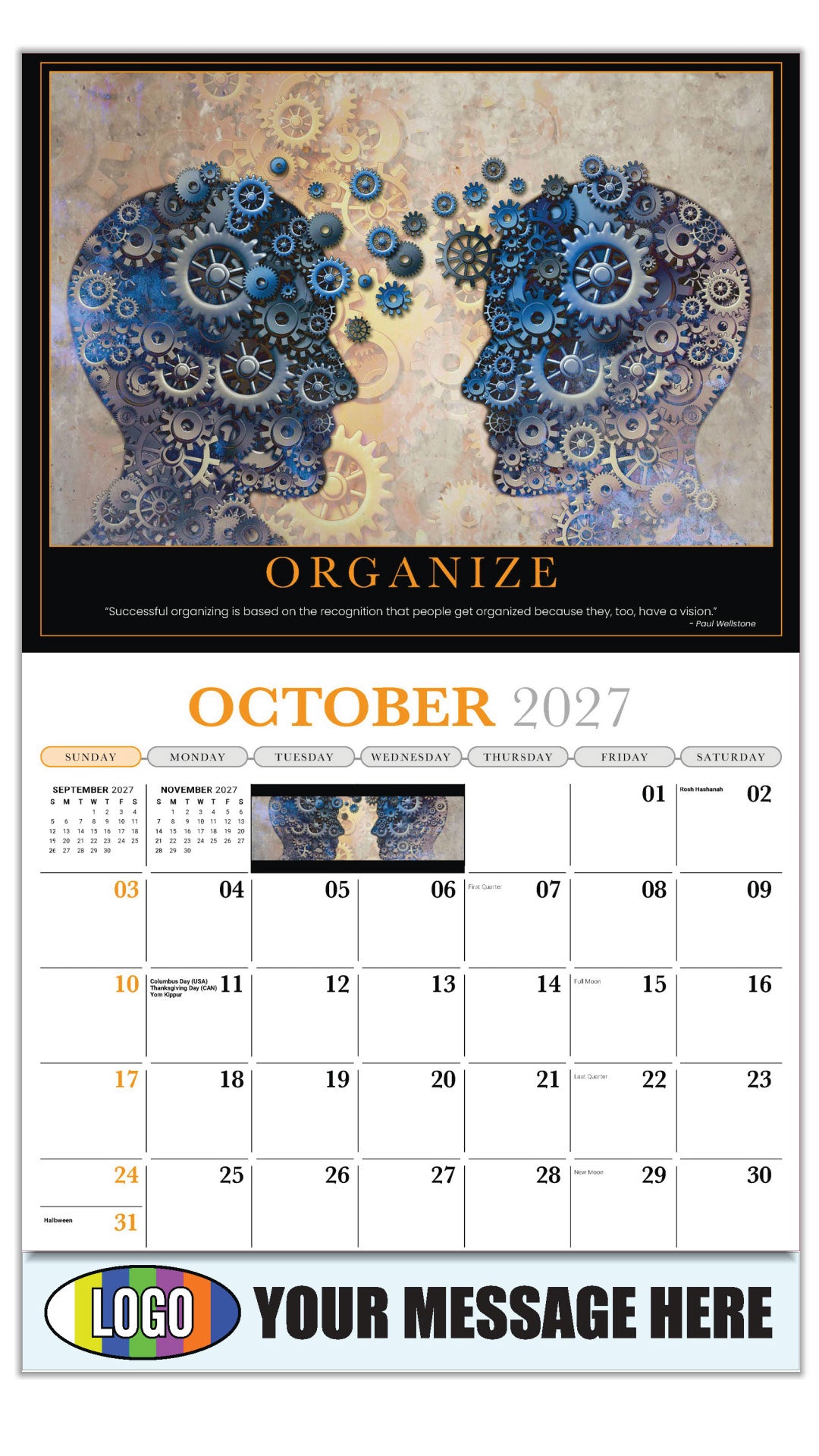 2027 Business Promotion Calendar - Motivational Poster - ORGANIZE - October