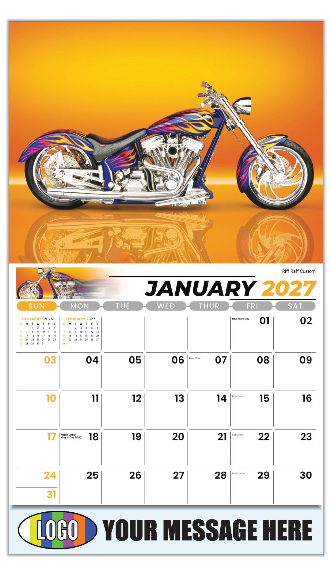 2027 Business Promotional Calendar - Motorcycle Mania - Riff Raff Custom - January