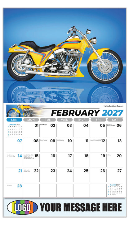 2027 Business Promotional Calendar - Motorcycle Mania - Harley Davidson Custom - February