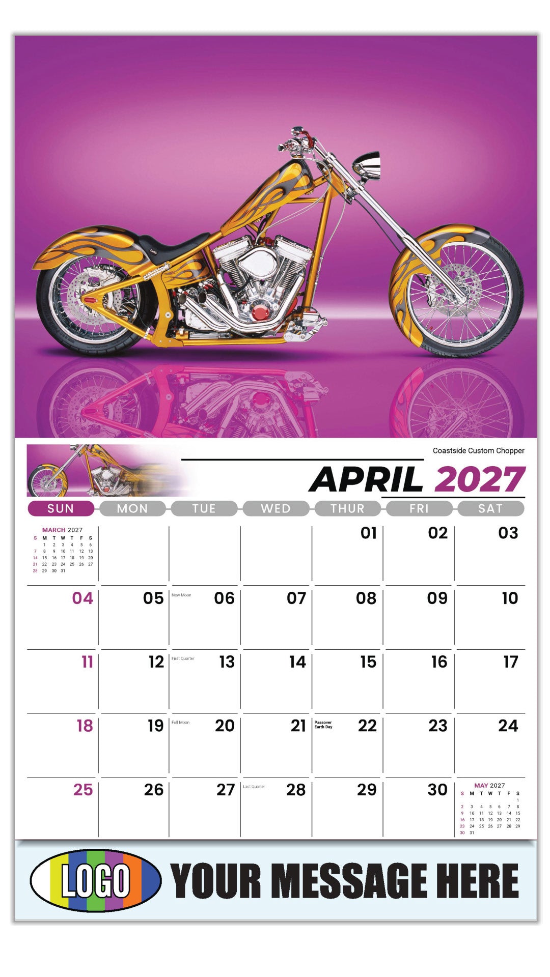 2027 Business Advertising Calendar - Motorcycle Mania - Coastside Custom Chopper - April