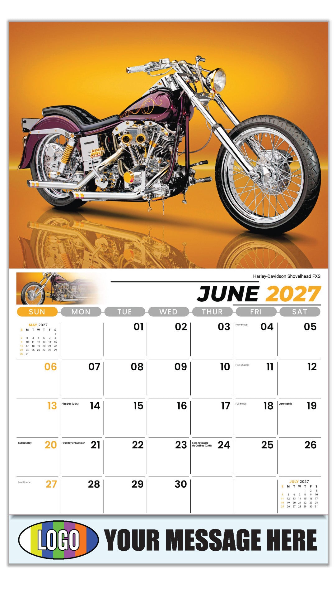 2027 Business Advertising Calendar - Motorcycle Mania - Harley-Davidson Shovelhead FXS - June