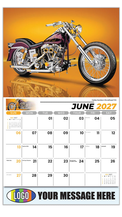2027 Business Advertising Calendar - Motorcycle Mania - Harley-Davidson Shovelhead FXS - June