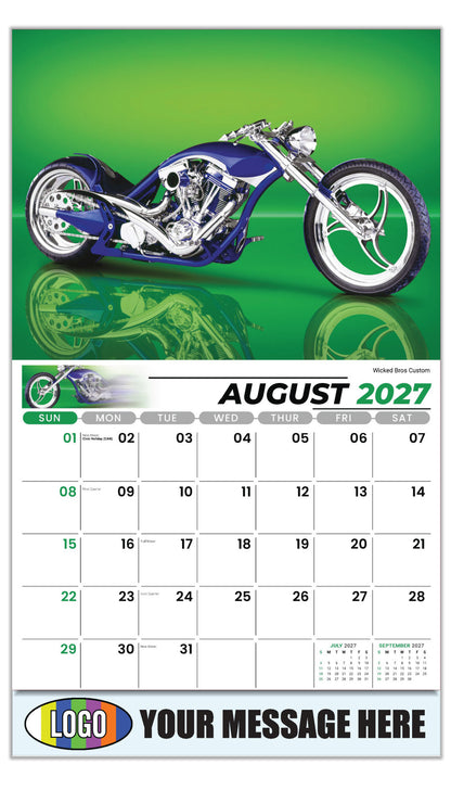 2027 Business Promo Calendar - Motorcycle Mania - Wicked Bros Custom  - August