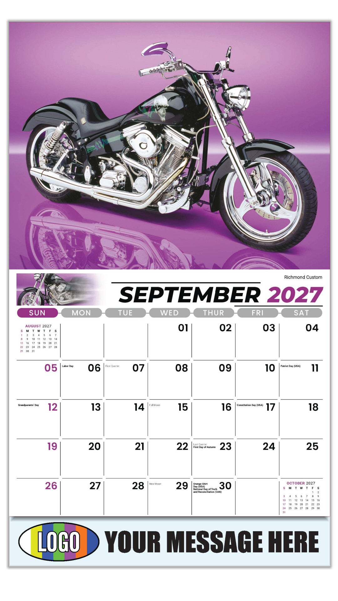 2027 Business Promo Calendar - Motorcycle Mania - Richmond Custom - September