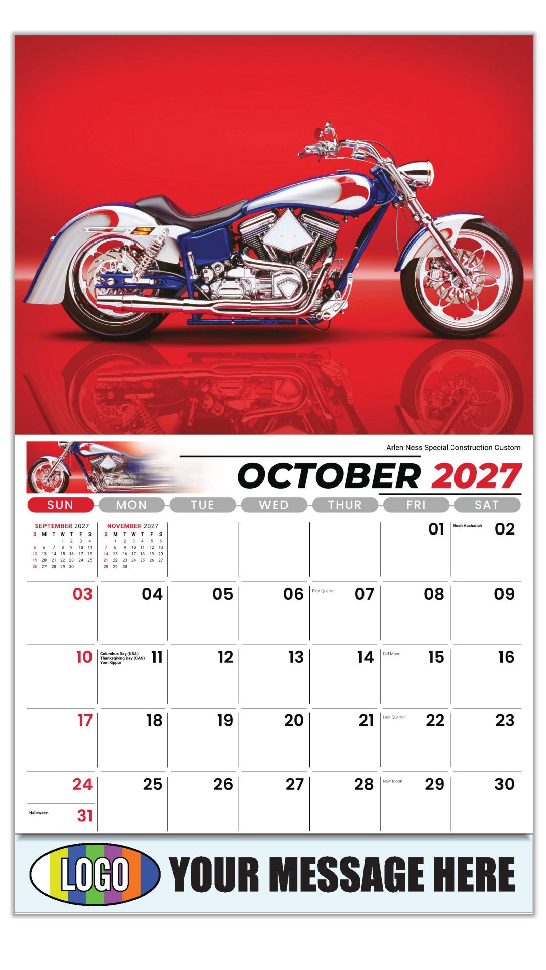 2027 Business Promotion Calendar - Motorcycle Mania - Arlen Ness Special Construction Custom - October