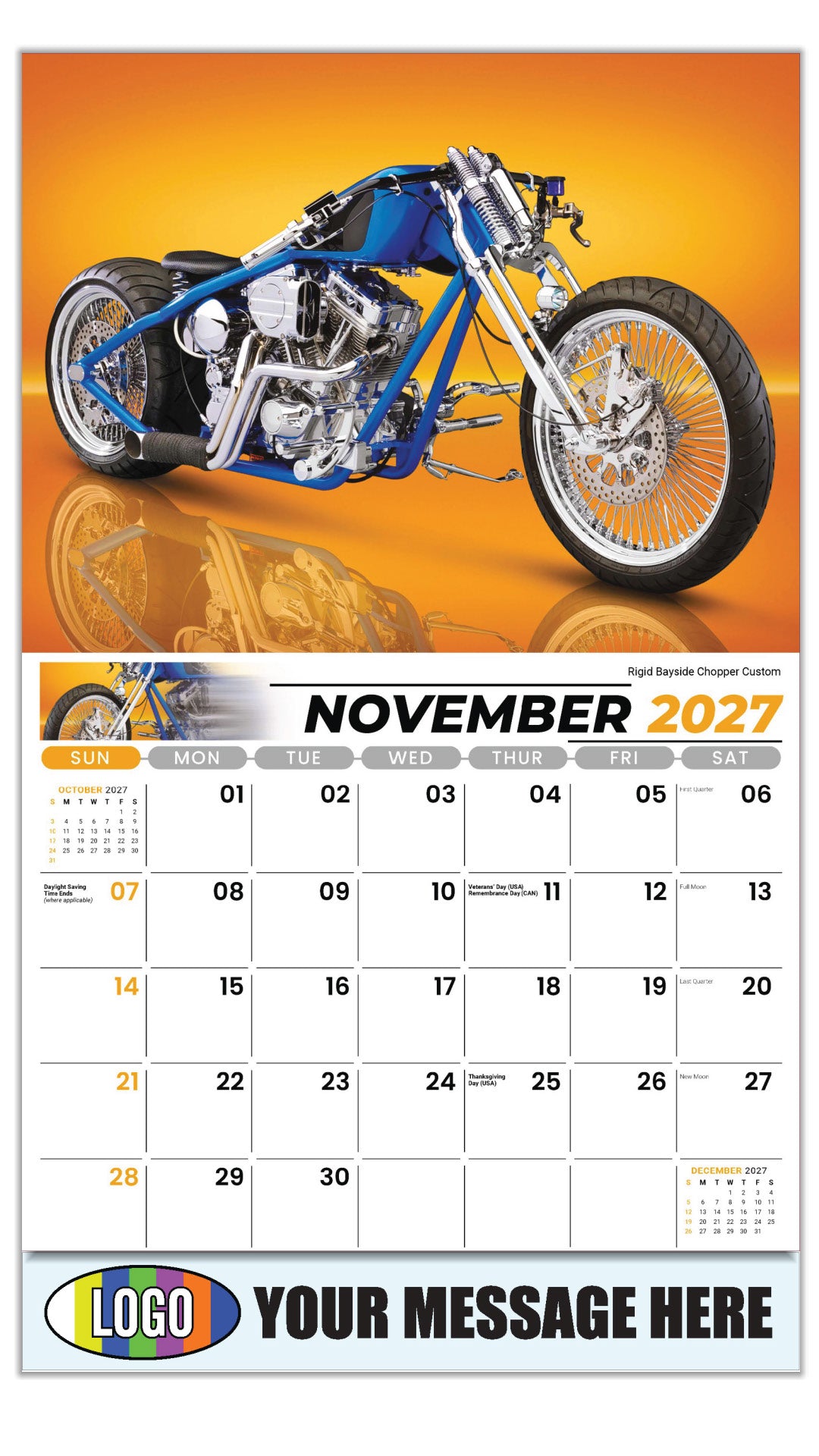 2027 Business Promotion Calendar - Motorcycle Mania - Rigid Bayside Chopper Custom  - November