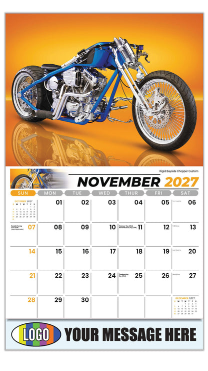 2027 Business Promotion Calendar - Motorcycle Mania - Rigid Bayside Chopper Custom  - November