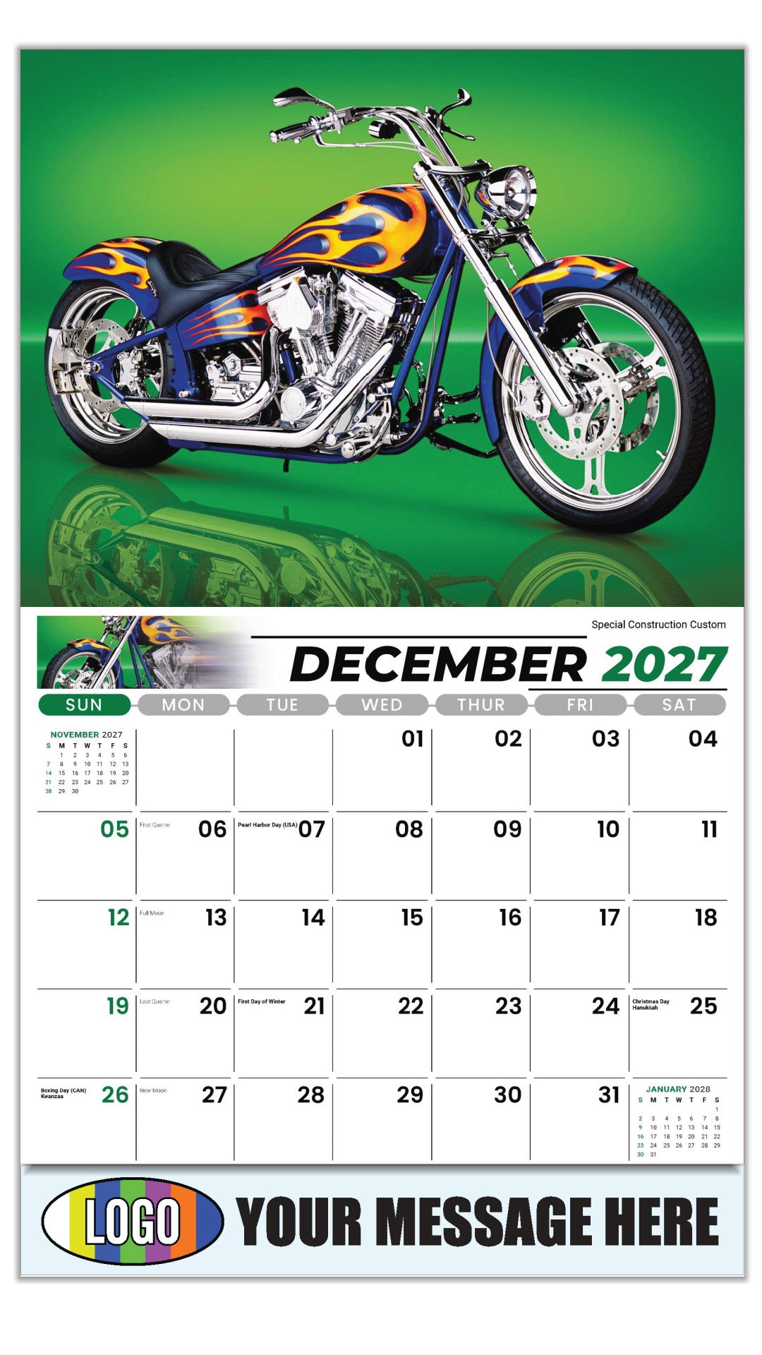 2027 Business Promotion Calendar - Motorcycle Mania - Special Construction Custom  - December