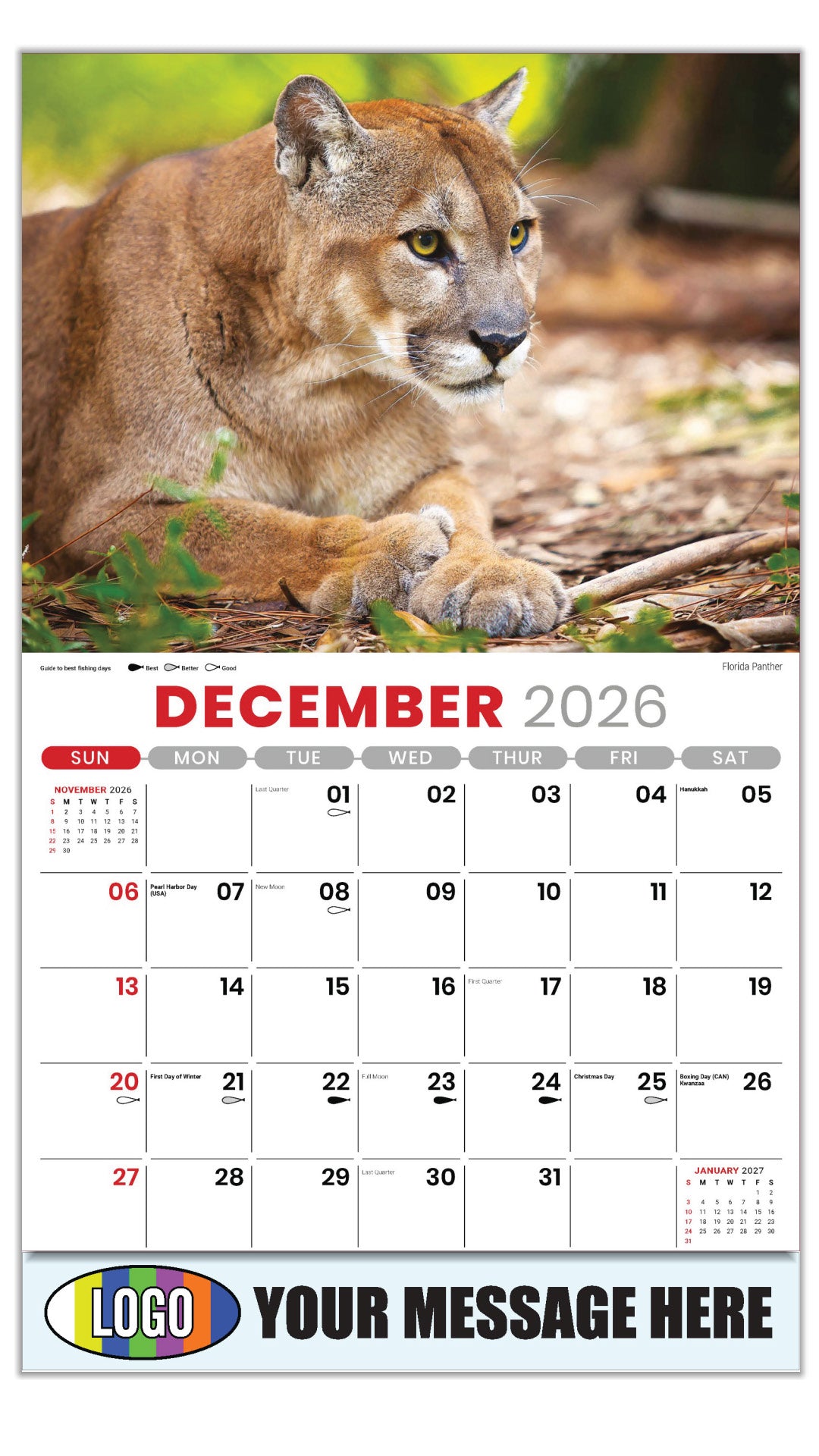 2027 Business Promotional Calendar - North American Wildlife - Florida Panther - December_a