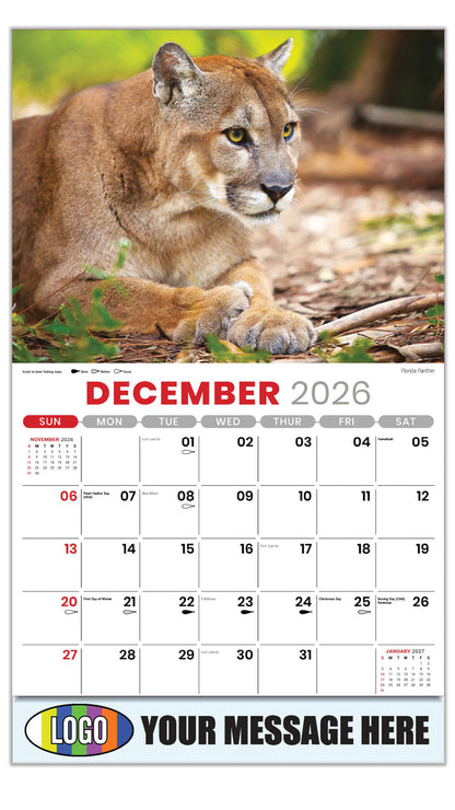 2027 Business Promotional Calendar - North American Wildlife - Florida Panther - December_a