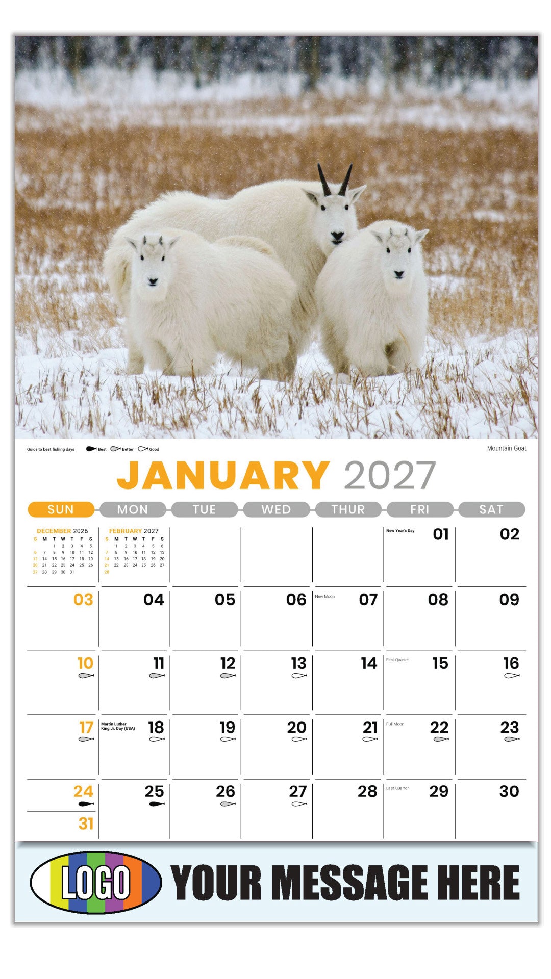 2027 Business Promotional Calendar - North American Wildlife - Mountain Goat - January