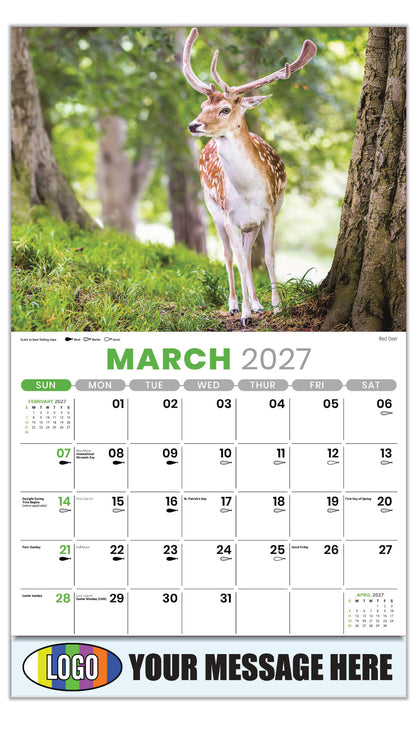 2027 Business Promotional Calendar - North American Wildlife - Red Deer - March