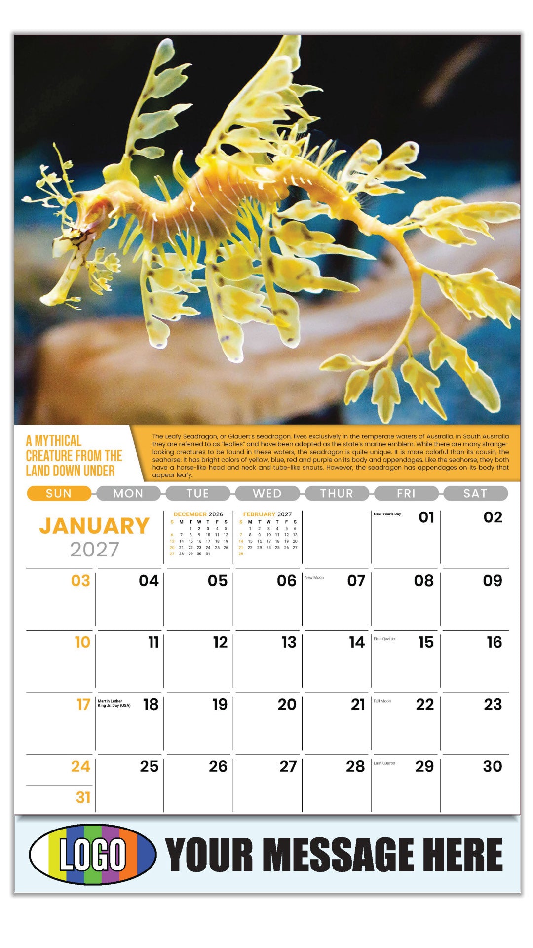 2027 Business Promotional Calendar Planet Earth - January - A Mythical Creature from the Land Down Under 