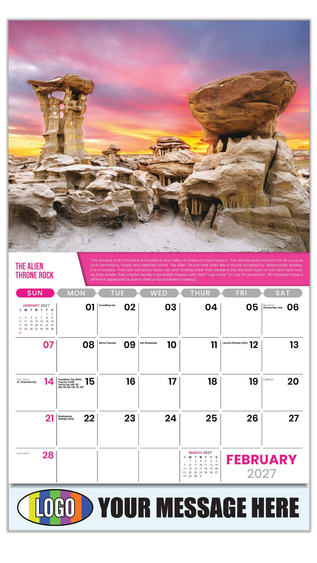 2027 Business Promotional Calendar Planet Earth - February - The Alien Throne Rock
