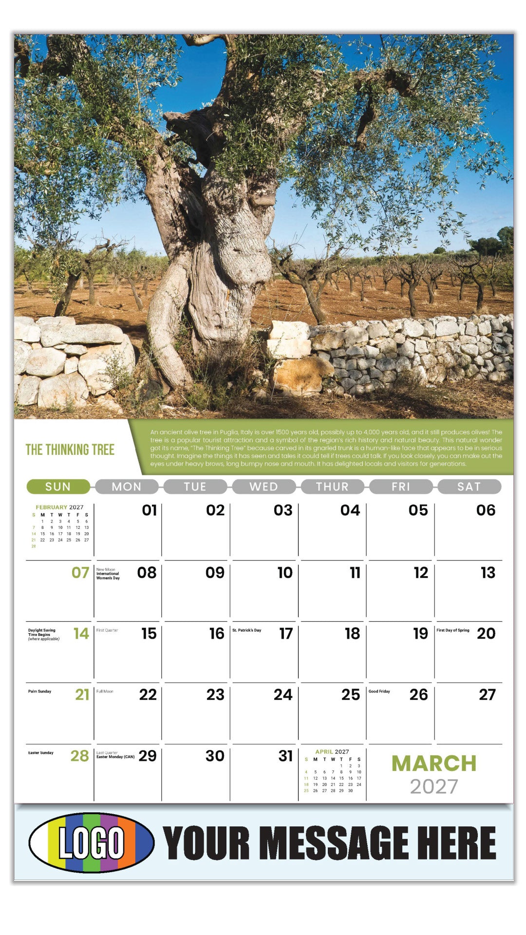 2027 Business Promotional Calendar Planet Earth - March - The Thinking Tree