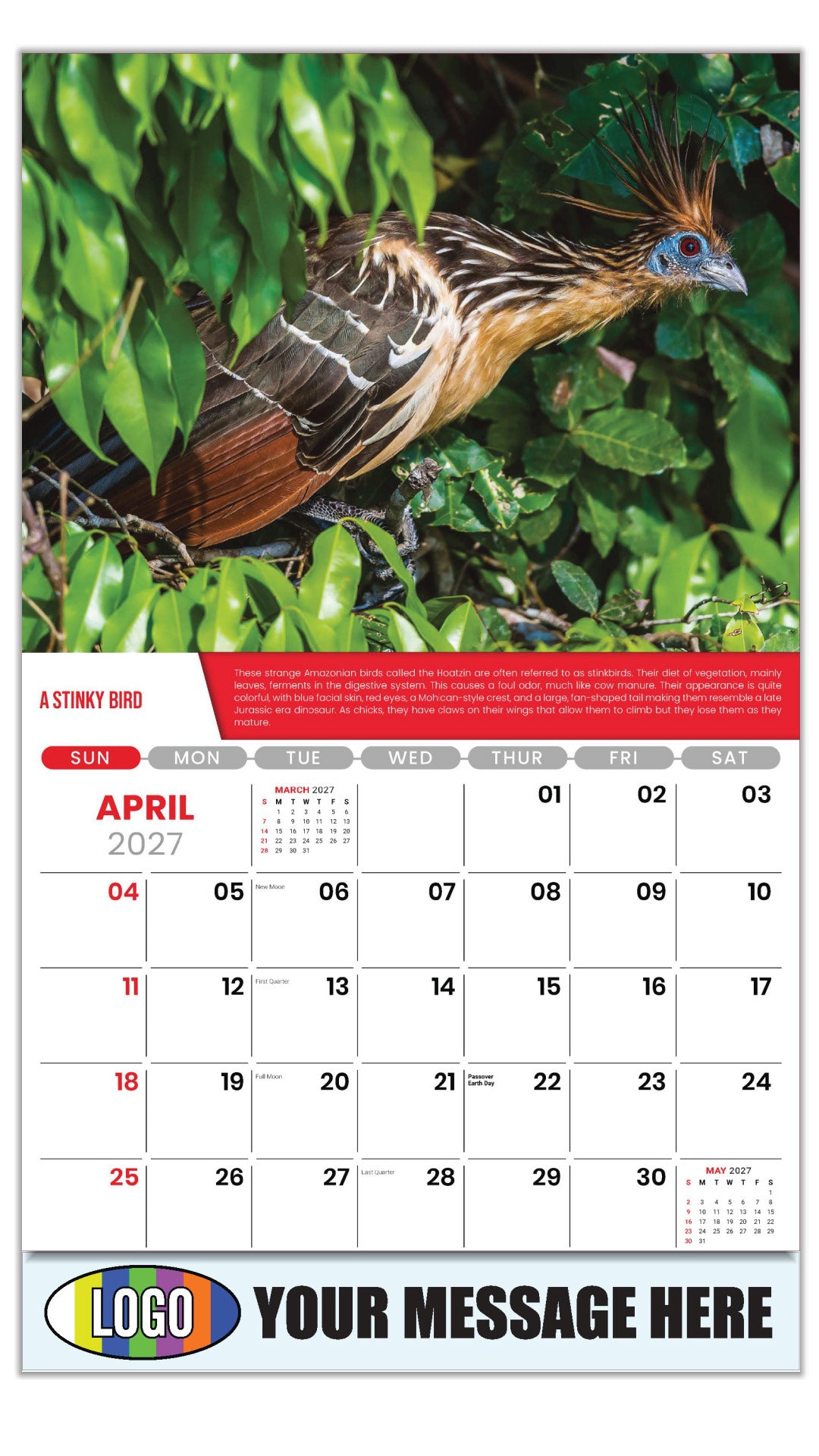 2027 Business Advertising Calendar Planet Earth - April - A Stinky Bird