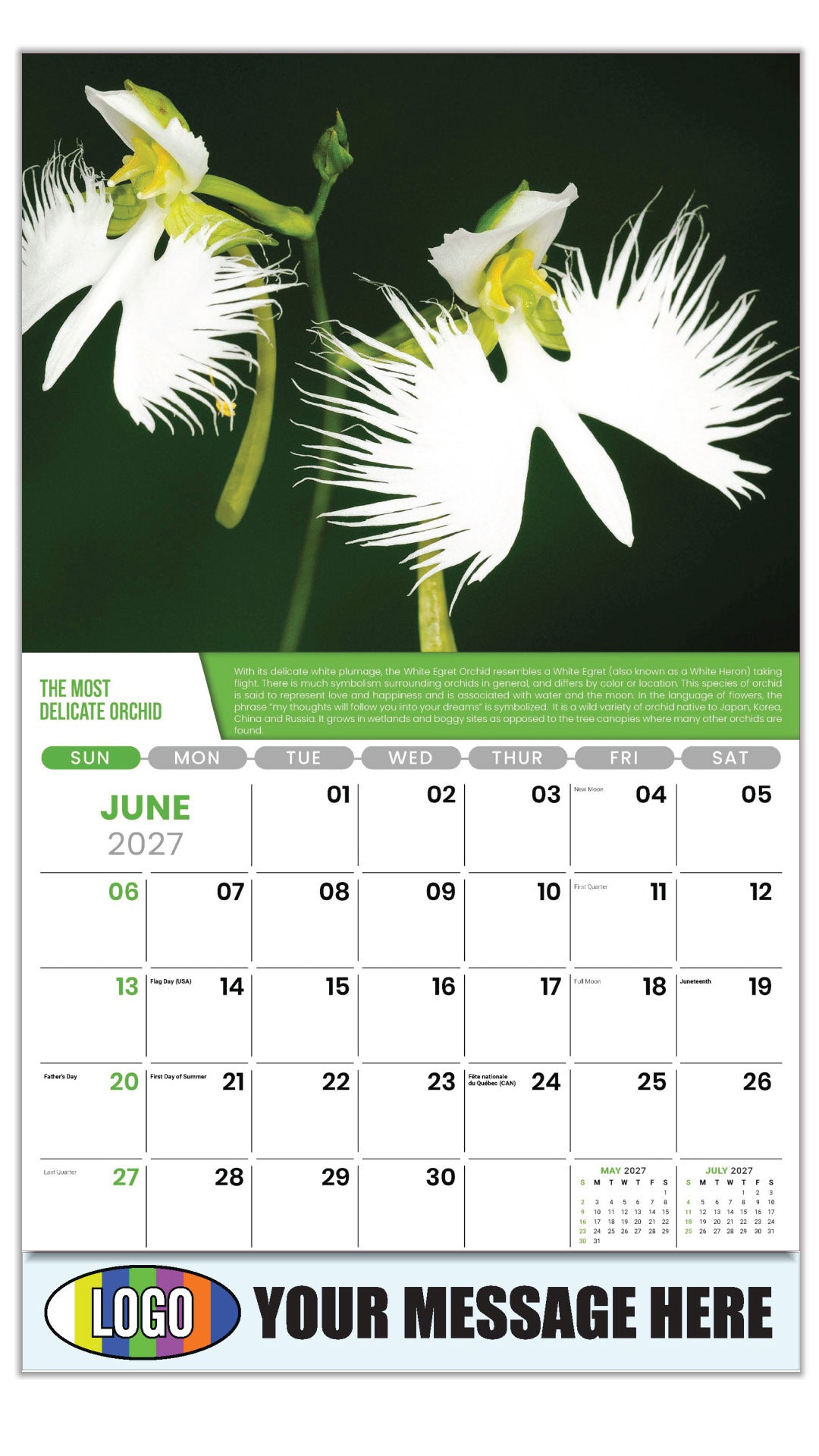 2027 Business Advertising Calendar Planet Earth - June - The Most Delicate Orchid