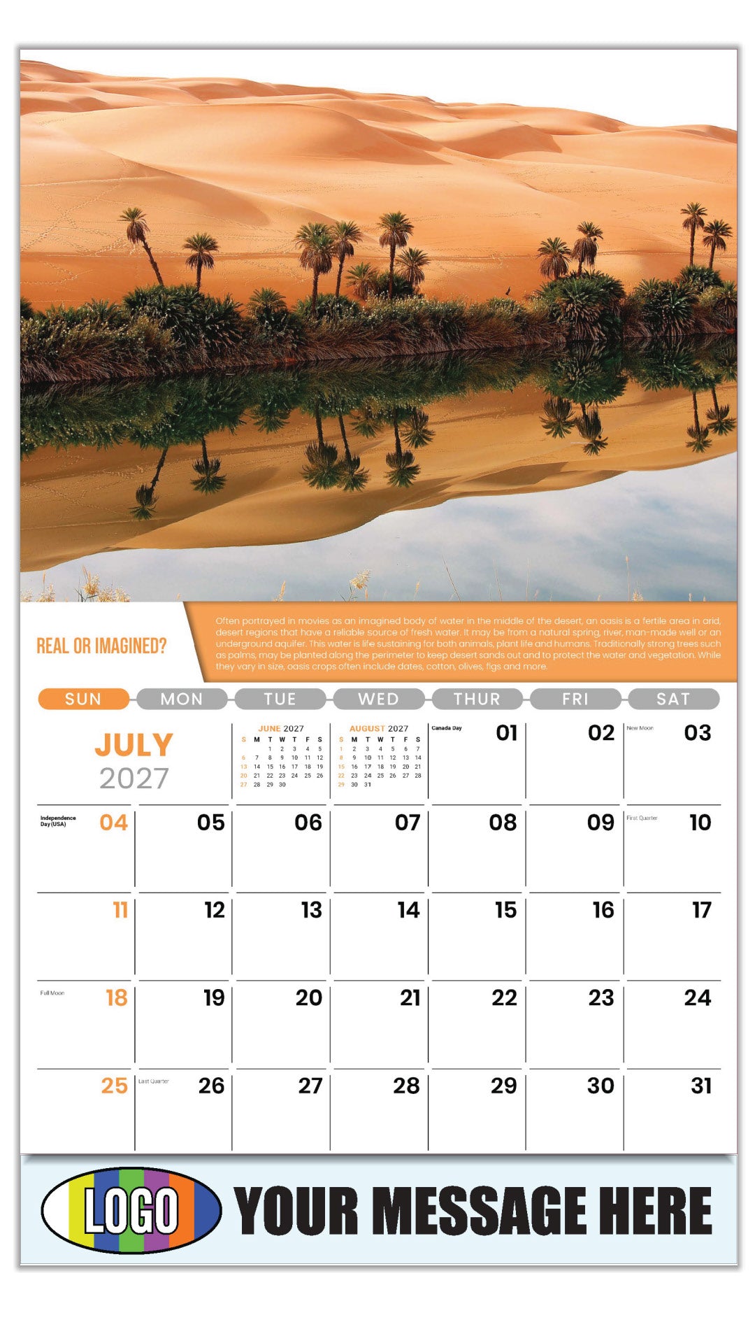 2027 Business Promo Calendar Planet Earth - July - Real or Imagined?