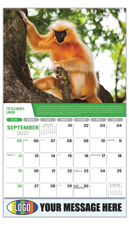 2027 Business Promo Calendar Planet Earth - September - The Old World Langur