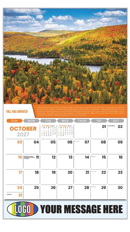 2027 Business Promotion Calendar Planet Earth - October - Fall Has Arrived!