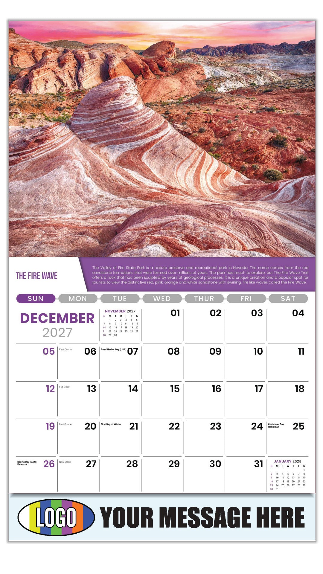 2027 Business Promotion Calendar Planet Earth - December - The Fire Wave