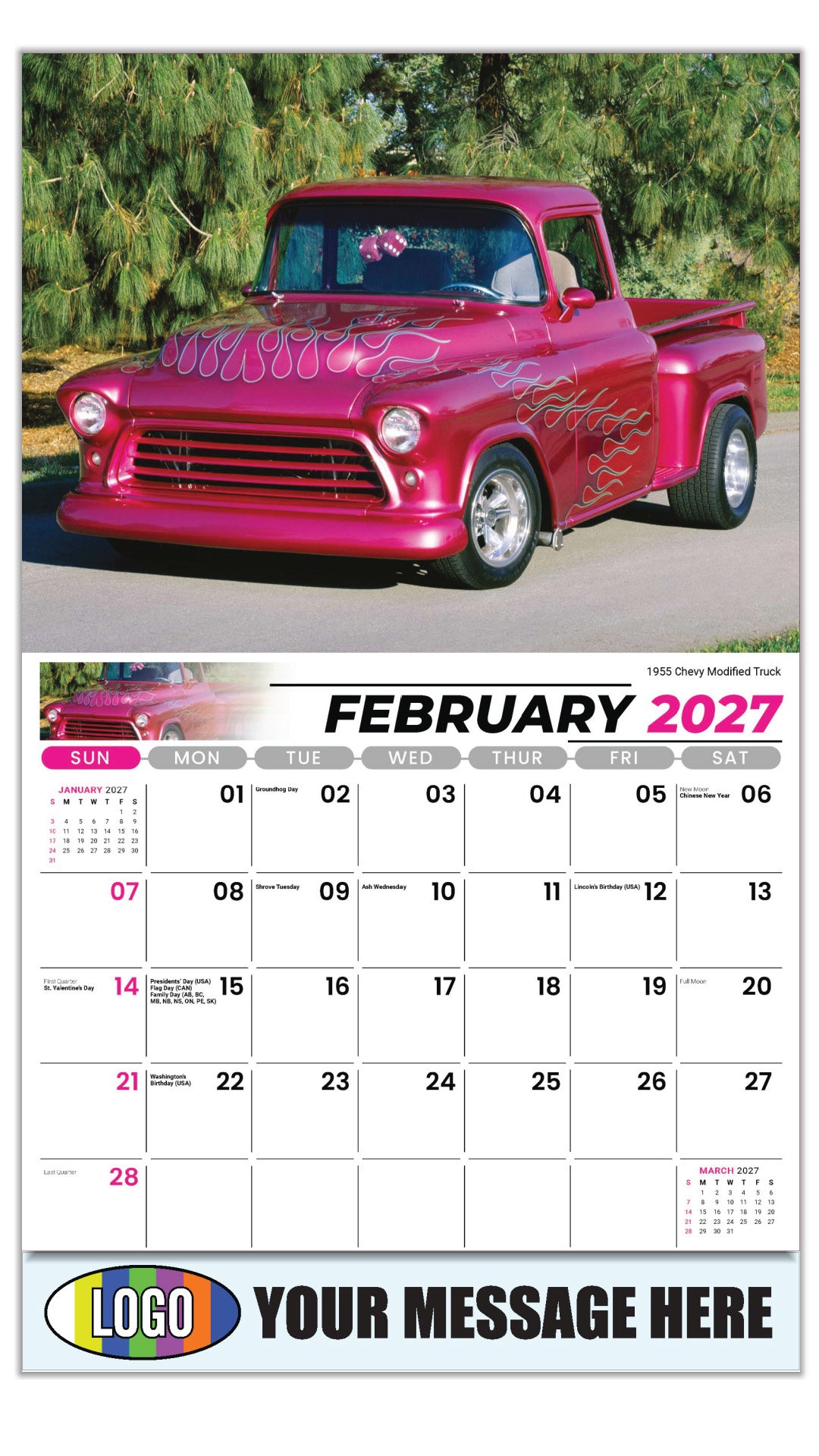 2027 Business Promotional Calendar - Pumped-Up Pickups - 1955 Chevy Modified Truck  - February