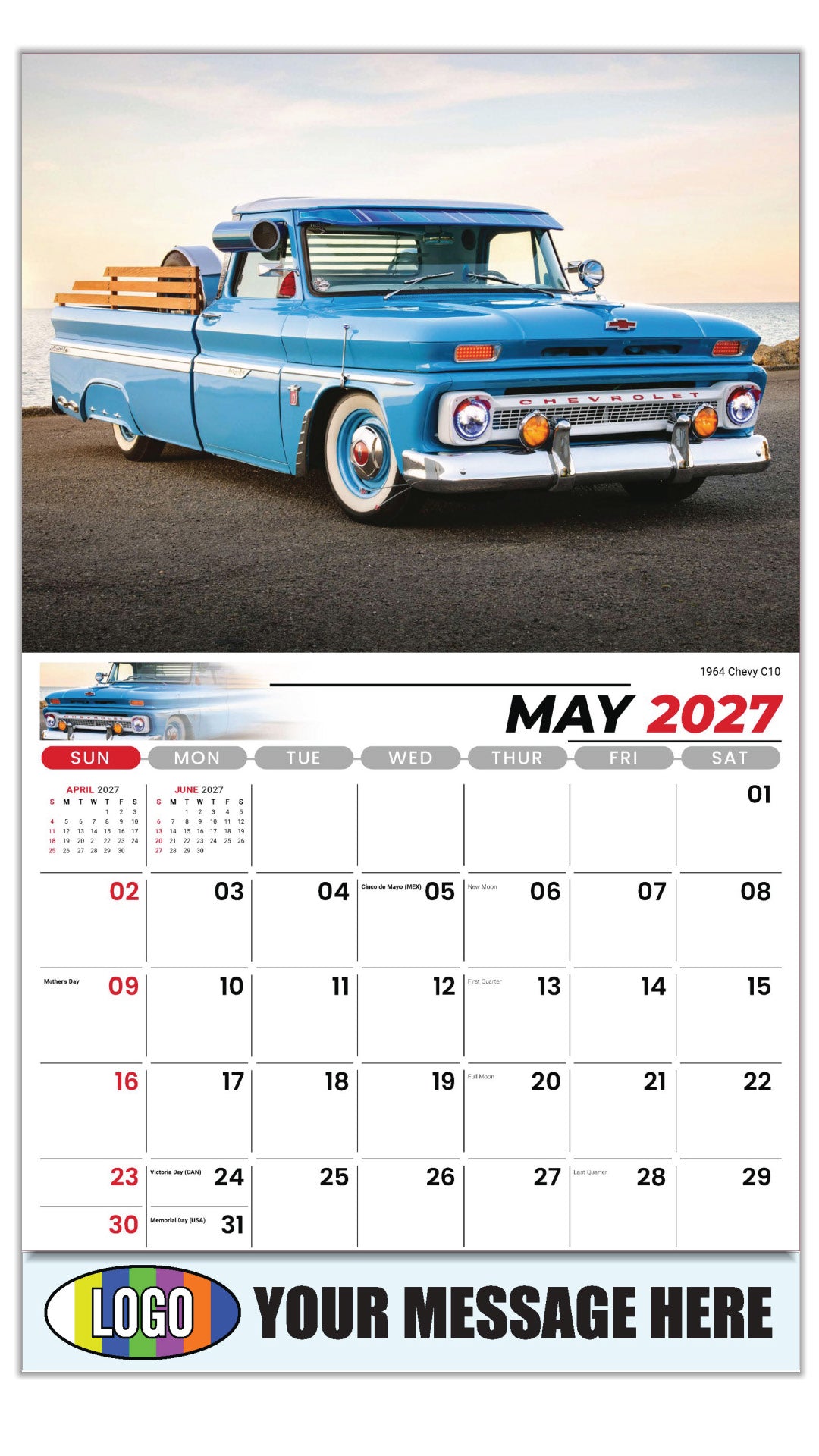 2027 Business Advertising Calendar - Pumped-Up Pickups - 1964 Chevy C10  - May