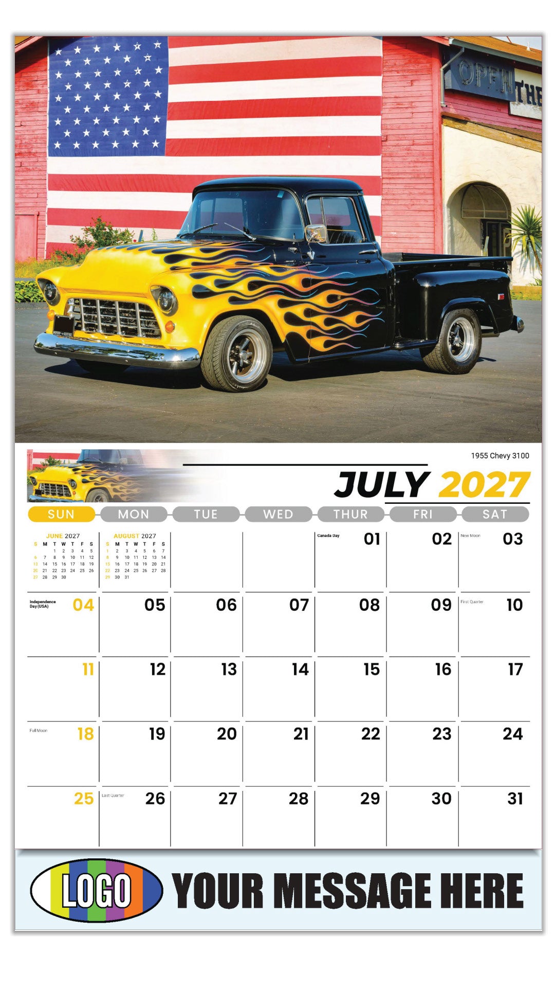 2027 Business Promo Calendar - Pumped-Up Pickups - 1955 Chevy 3100 - July