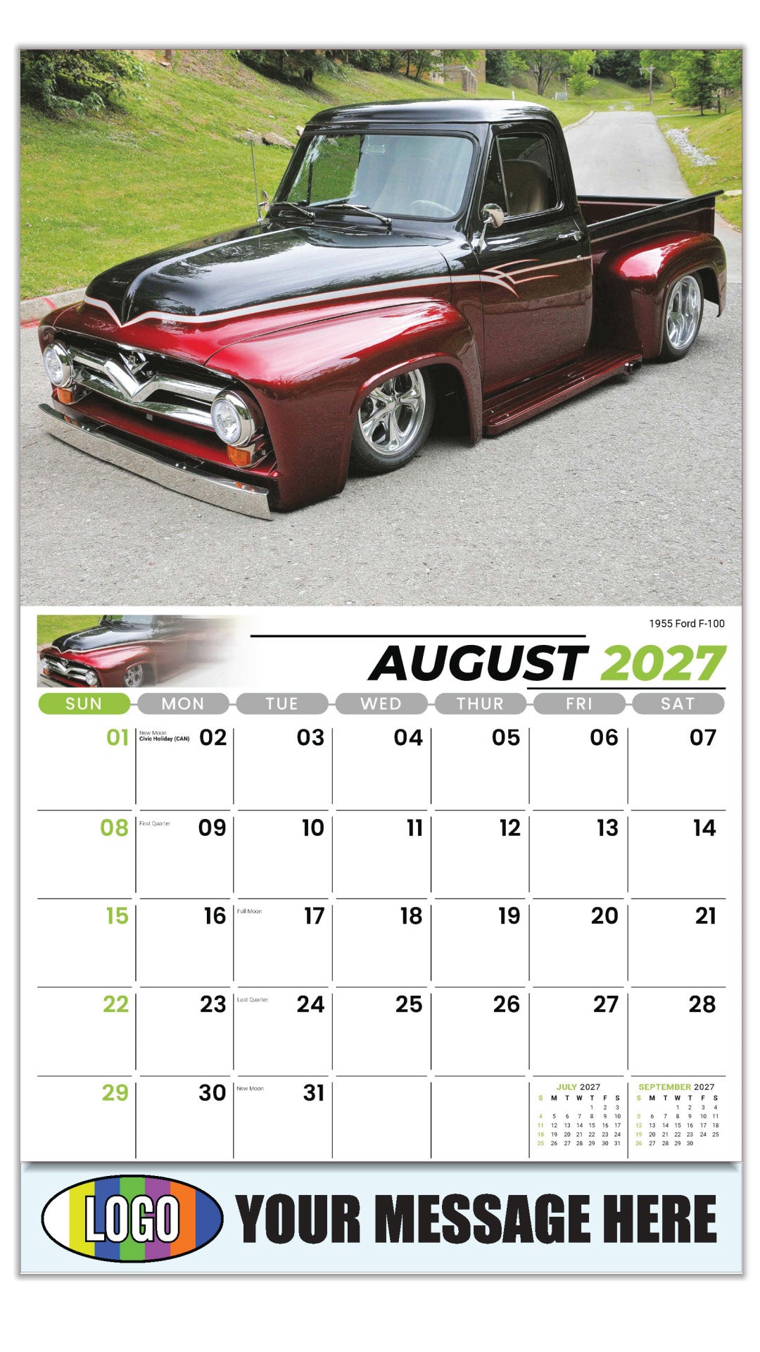 2027 Business Promo Calendar - Pumped-Up Pickups - 1955 Ford F-100 - August