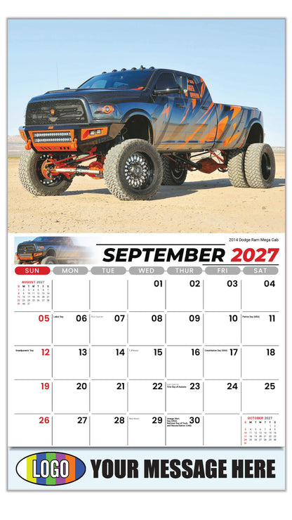 2027 Business Promo Calendar - Pumped-Up Pickups - 2014 Dodge Ram Mega Cab - September