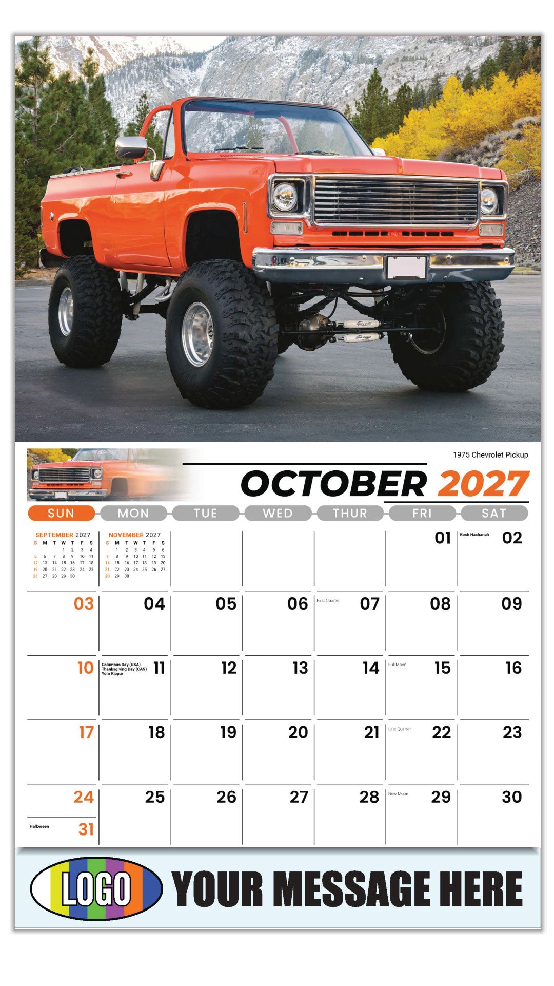 2027 Business Promotion Calendar - Pumped-Up Pickups - 1975 Chevrolet Pickup - October