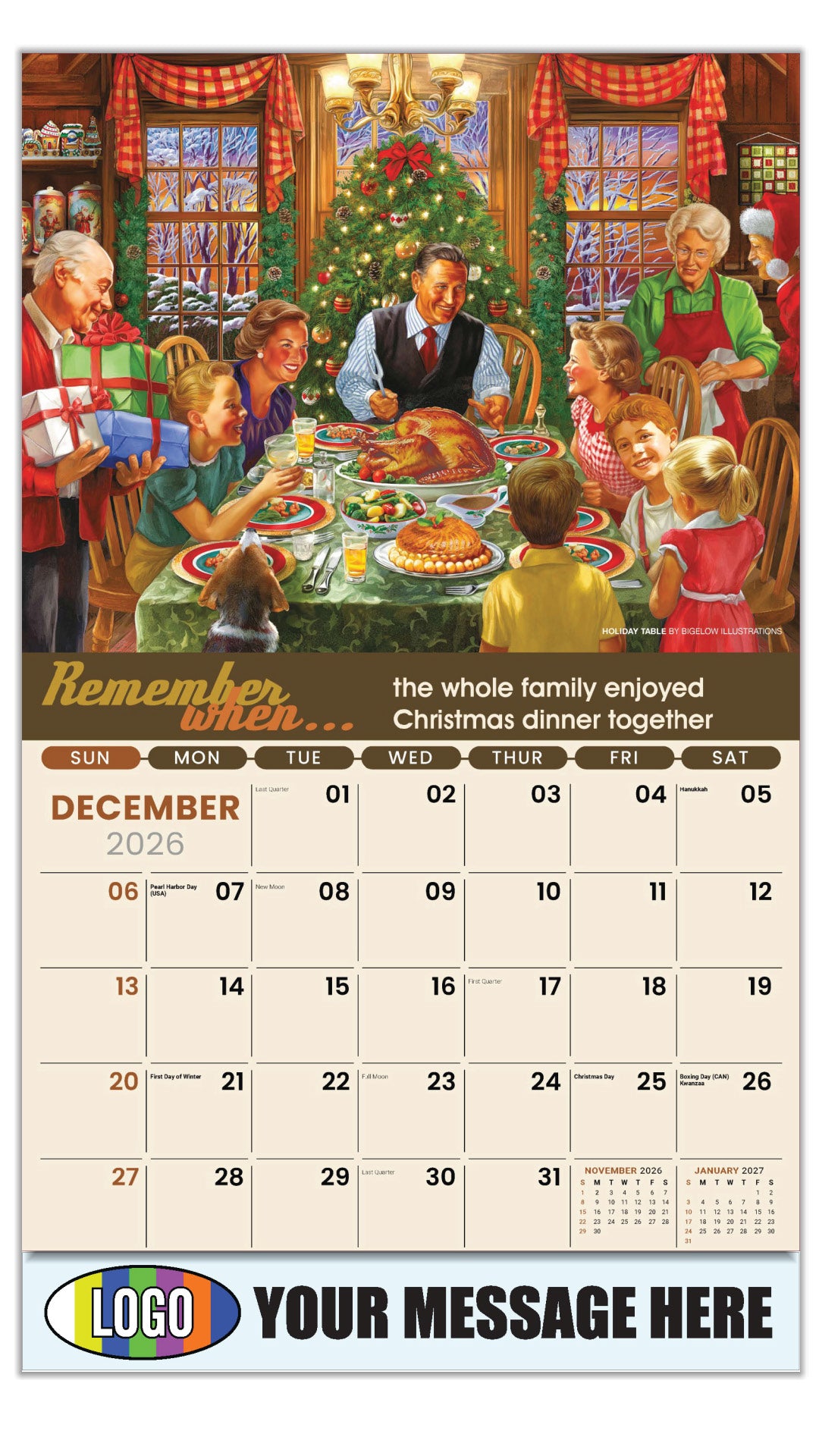 2027 Business Promotional Calendar - Remember When - Holiday Table by Bigelow Illustrations - December_a