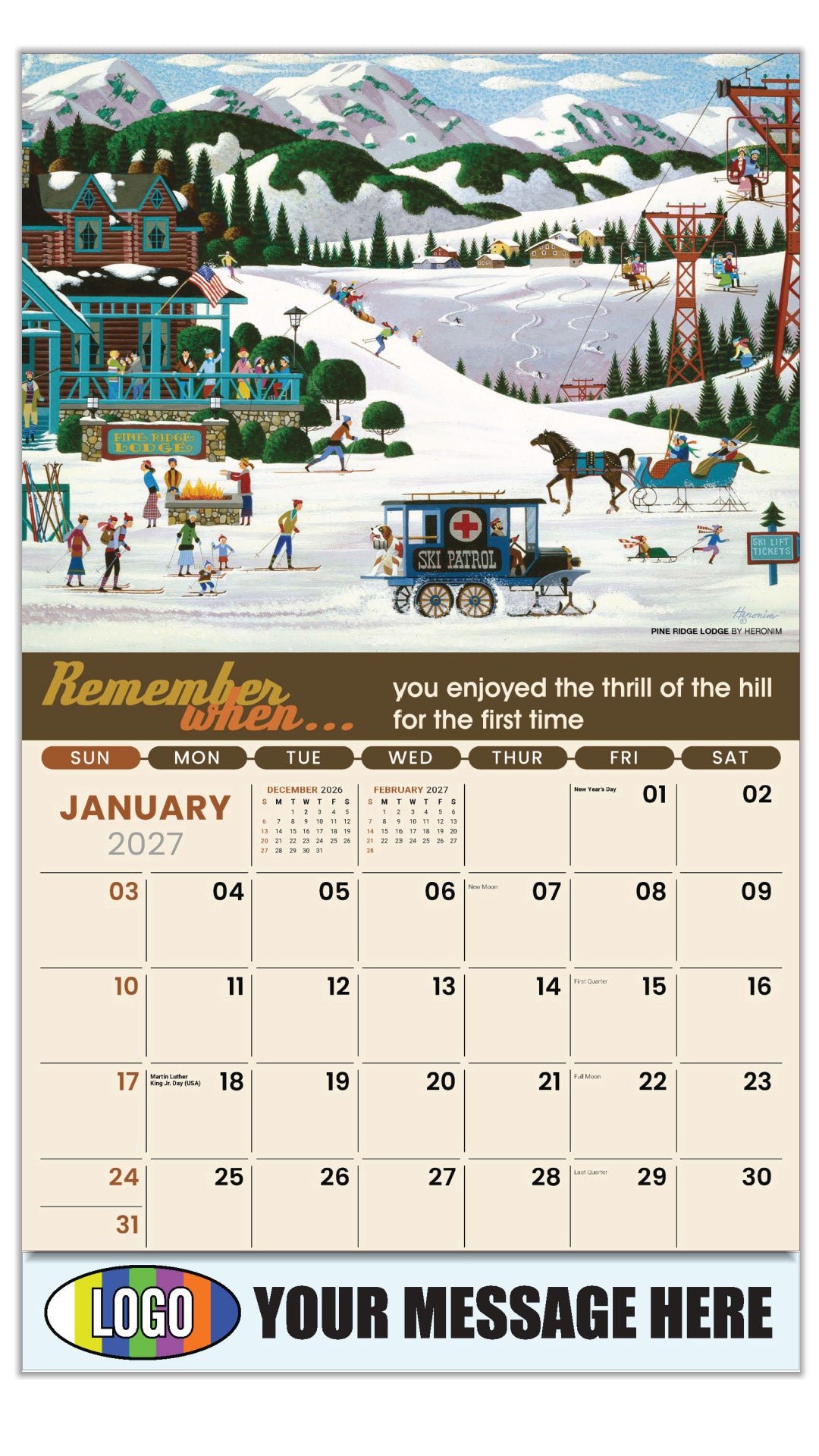 2027 Business Promotional Calendar - Remember When - Pine Ridge Lodge by Heronim - January