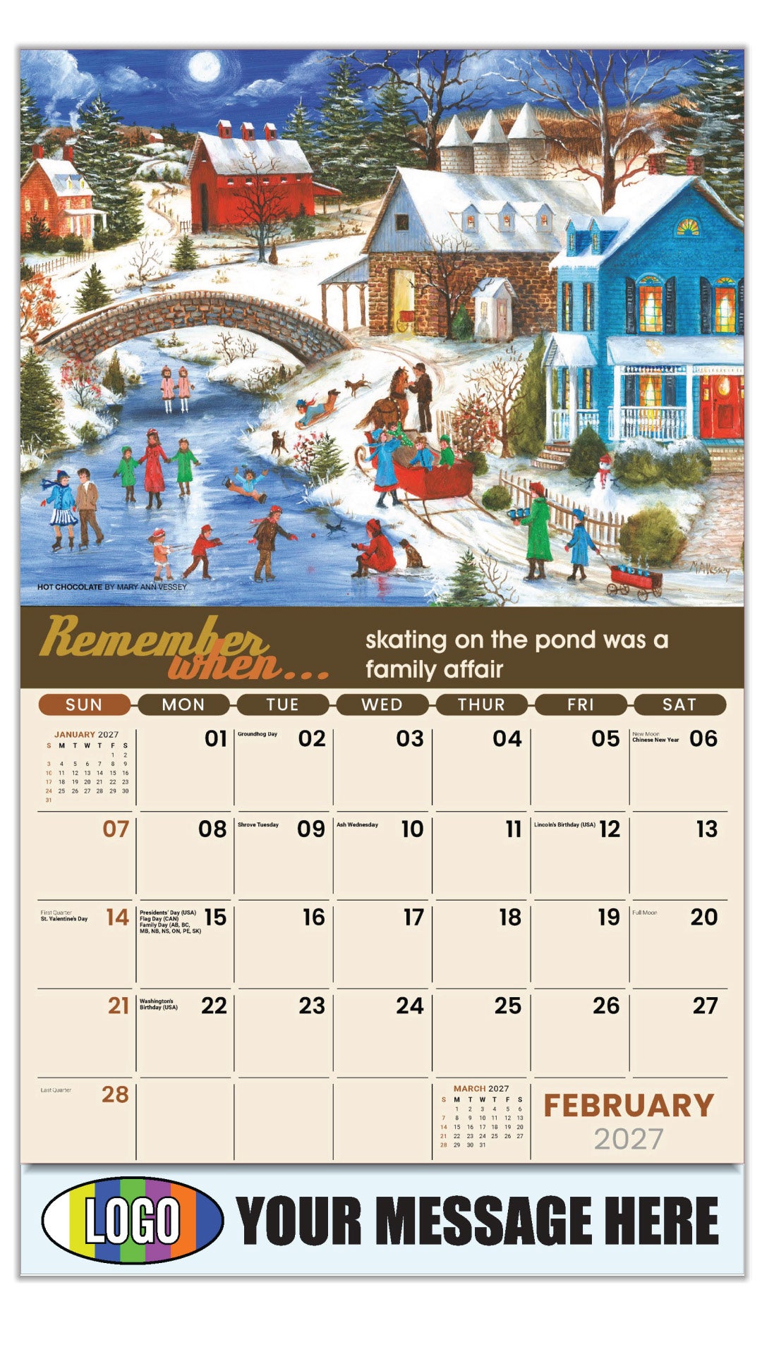 2027 Business Promotional Calendar - Remember When - Hot Chocolate by Mary Ann Vessey - February