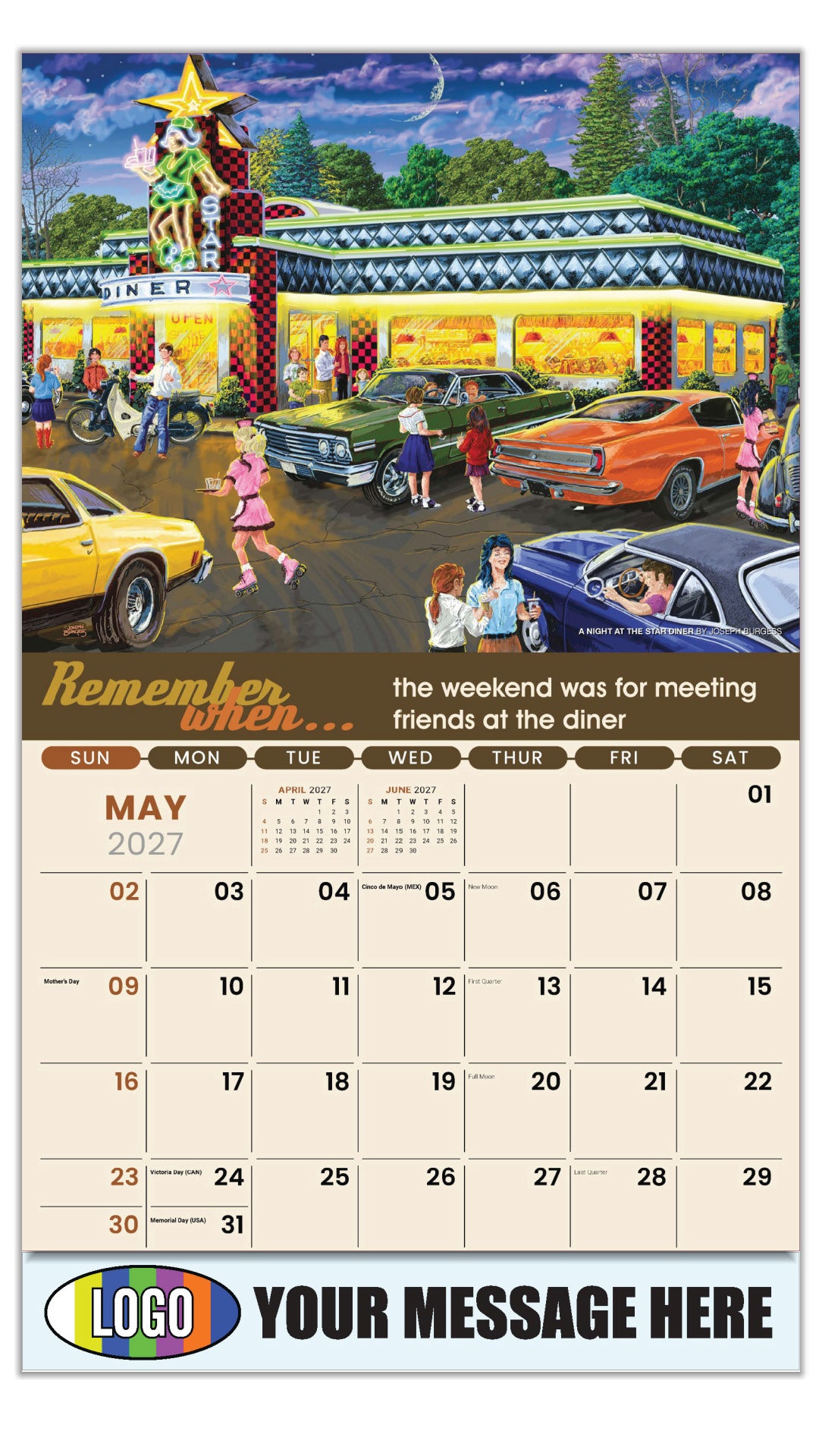 2027 Business Advertising Calendar - Remember When - A Night at the Star Diner by Joseph Burgess - May
