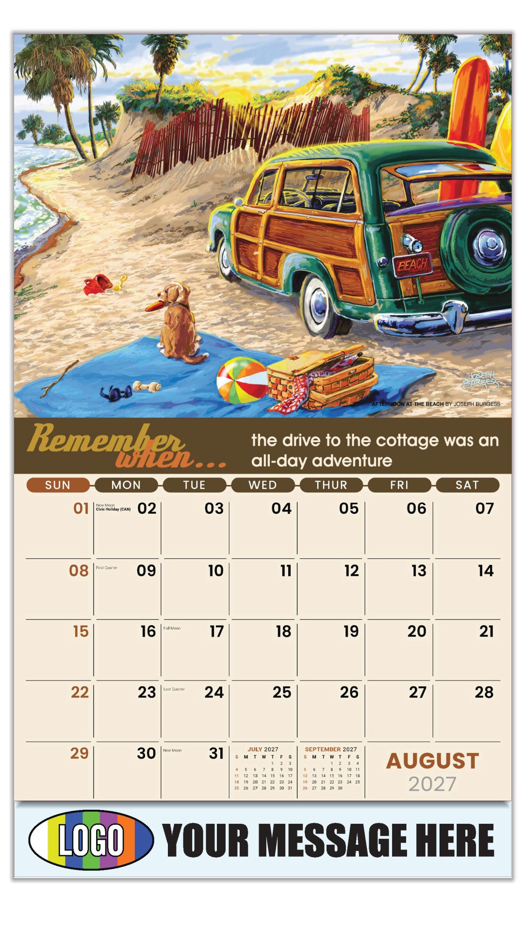 2027 Business Promo Calendar - Remember When - Afternoon At The Beach by Joseph Burgess - August