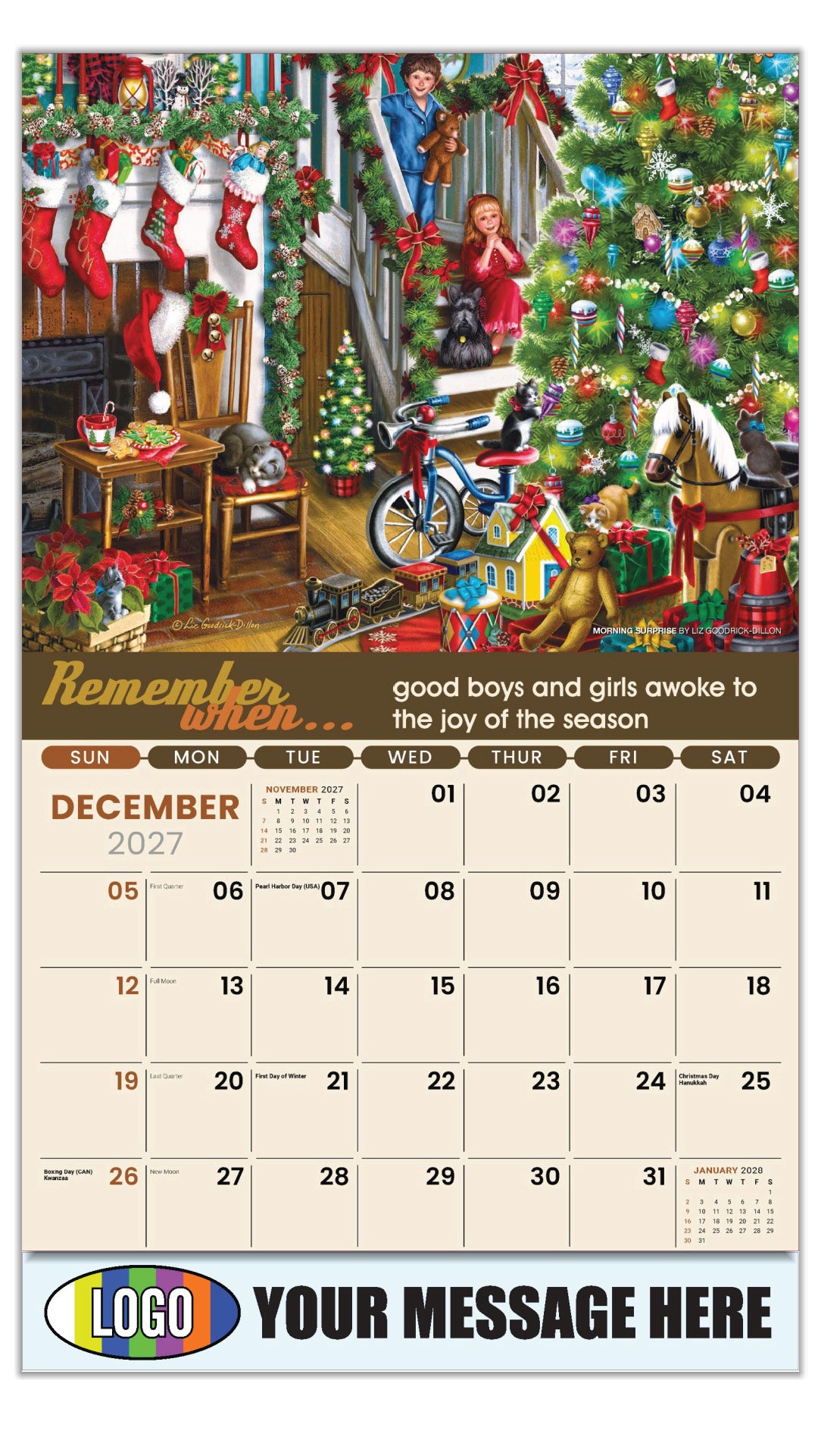 2027 Business Promotion Calendar - Remember When - Morning Surprise by Liz Goodrick-Dillon - December