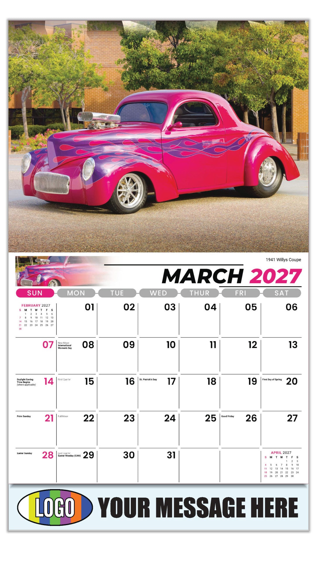 2027 Business Promotional Calendar - Road Warriors - 1941 Willys Coupe - March