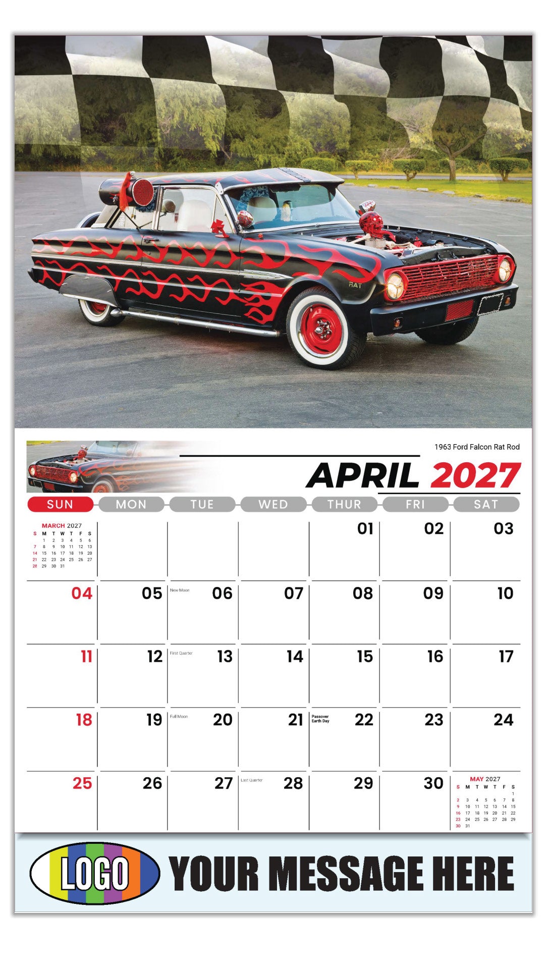 2027 Business Advertising Calendar - Road Warriors - 1963 Ford Falcon Rat Rod - April