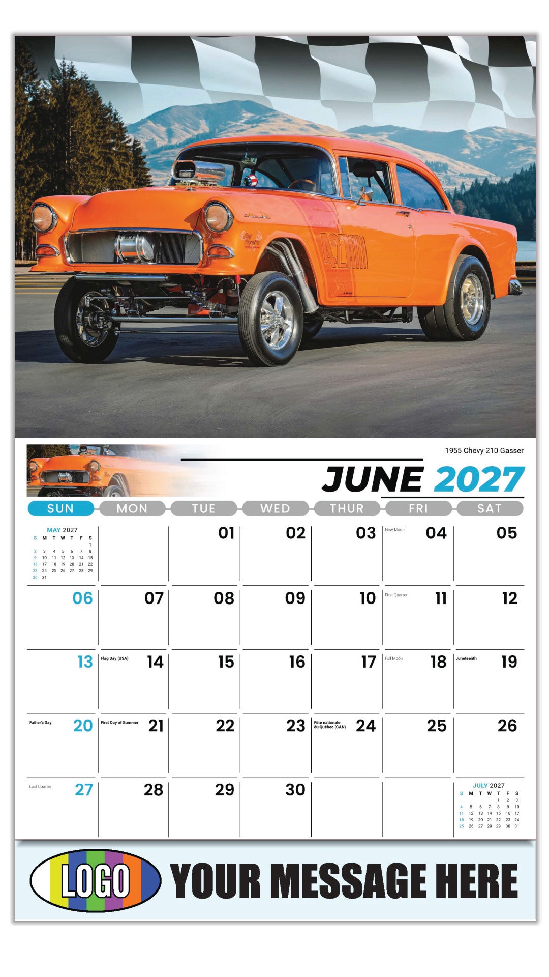 2027 Business Advertising Calendar - Road Warriors - 1955 Chevy 210 Gasser - June