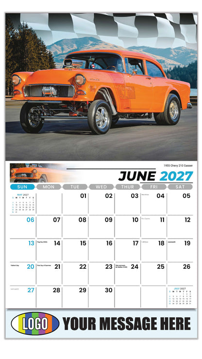 2027 Business Advertising Calendar - Road Warriors - 1955 Chevy 210 Gasser - June