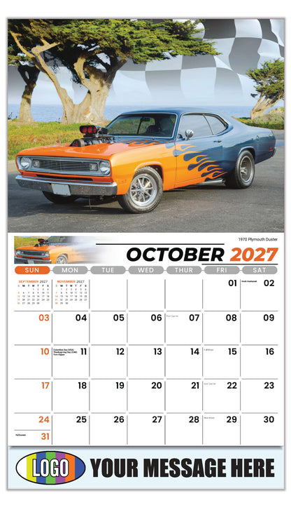 2027 Business Promotion Calendar - Road Warriors - 1970 Plymouth Duster - October