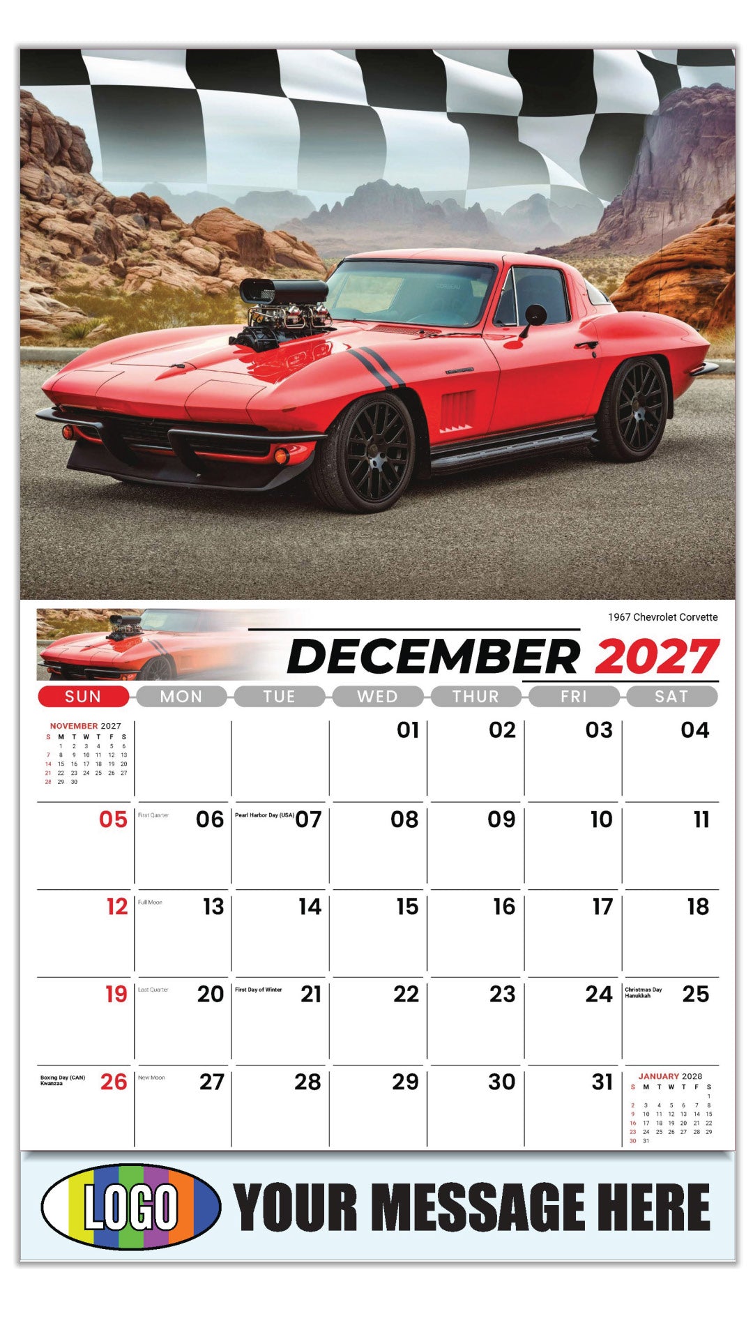 2027 Business Promotion Calendar - Road Warriors - 1967 Chevrolet Corvette - December